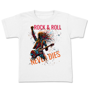 Rock & Roll Never Dies  -  "Feel the Vibe, Live the Music"  - Koszulka dziecięca - Gildan 5000B z nadrukiem dwustronnym
