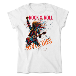 ROCK & ROLL NEVER DIES - "FEEL THE VIBE, LIVE THE MUSIC" - WOMEN’S TEE - GILDAN 64000L